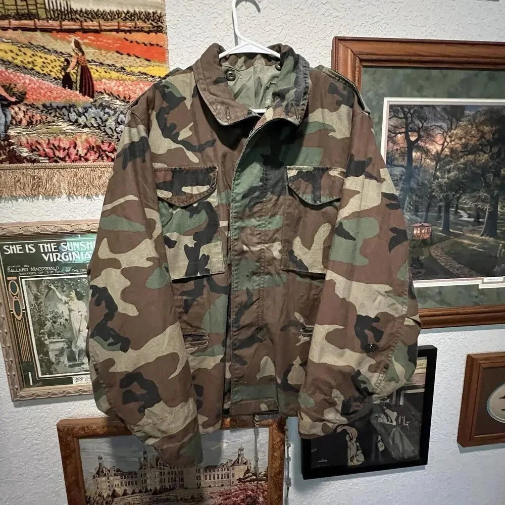 Vintage 80’s Army Military Camouflage Heavyweight Rain Coat Size Medium‎